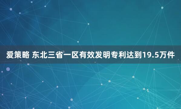 爱策略 东北三省一区有效发明专利达到19.5万件