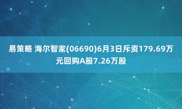 易策略 海尔智家(06690)6月3日斥资179.69万元回购A股7.26万股